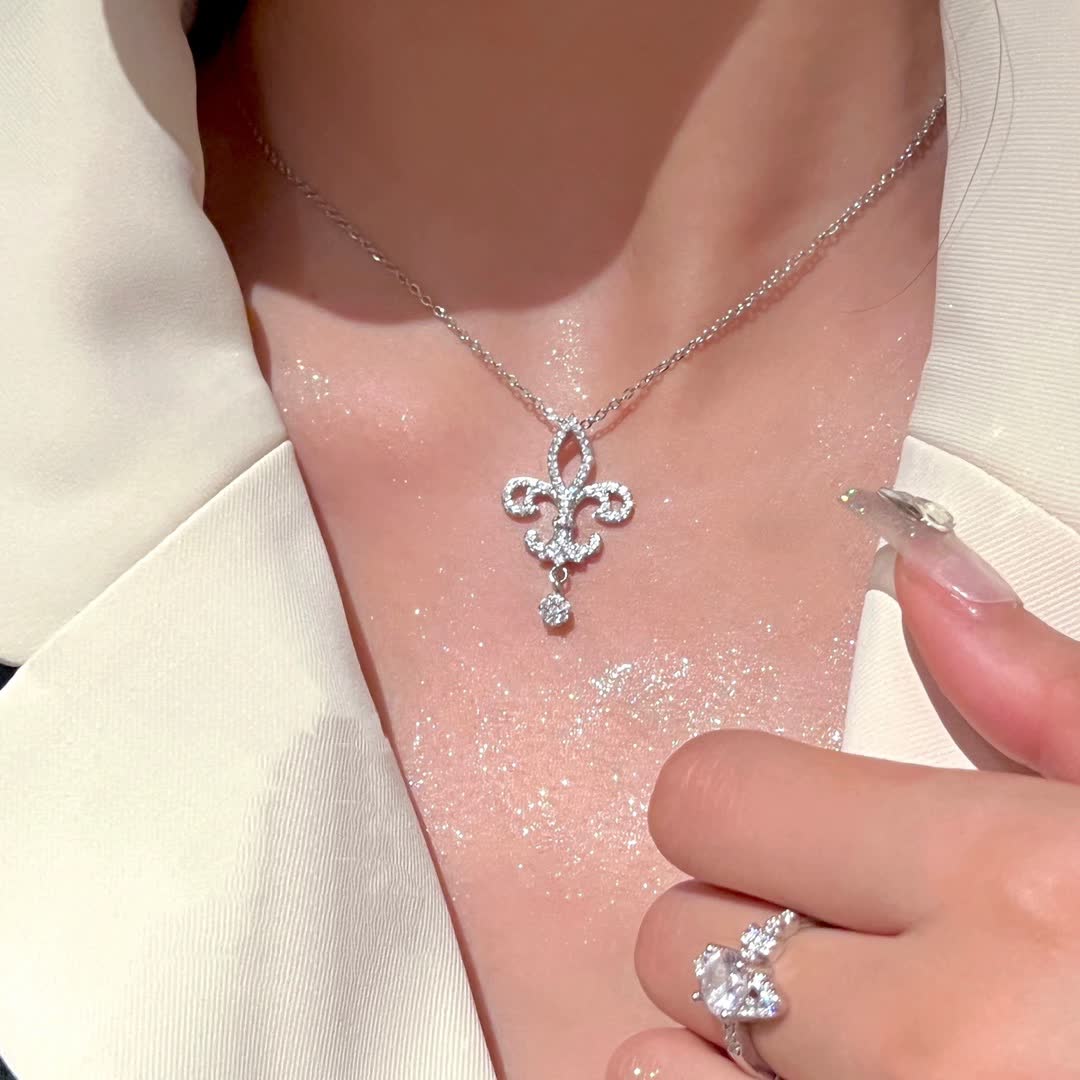 Tiffany & Co Fleur-de-lis Diamond Pendant Necklace